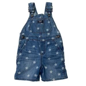 Osh Kosh B'Gosh Girls Sz 3T Stars Blue White Shortall Overalls Denim Jean Shorts